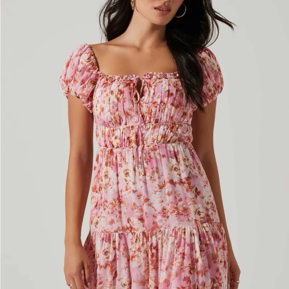 ASTR Roseline Off Shoulder Floral Maxi Dress, Pink/Orange, Size Large - Picture 6 of 11